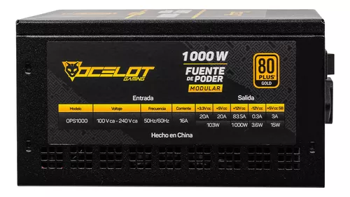 FUENTE DE PODER OCELOT GAMING OPS1000 / ATX / 1000W / MODULAR / 80 PLUS GOLD / COLOR NEGRO