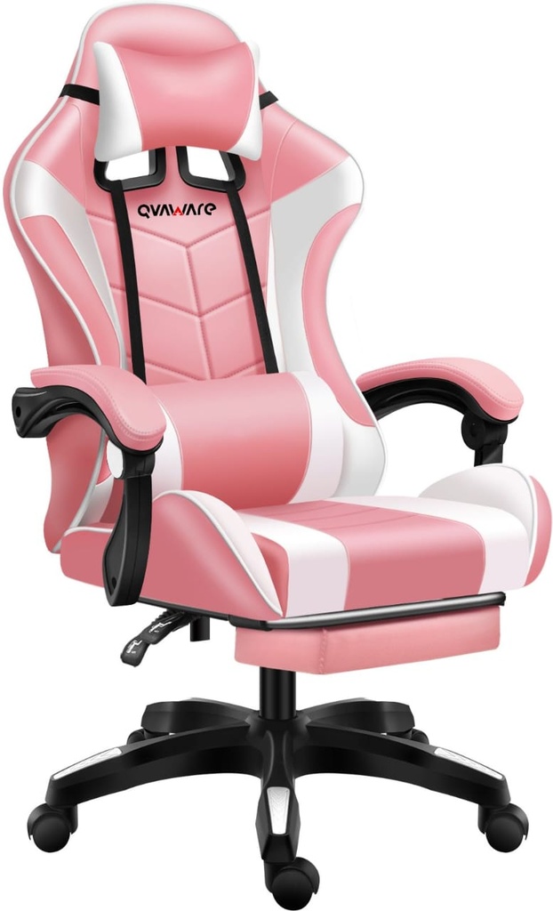 SILLA QVAWARE CHA10 / GAMING / ROSADO Y BLANCO