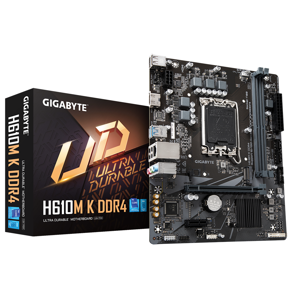 MOTHERBOARD GIGABYTE H610M-K / INTEL S-1700 / 12TH GEN / 2XDDR4 3200MHZ / PCIE 4.0 X 16 / HDMI / 2XUSB 3.2 / M.2 / MICRO ATX / GAMA BASICA 