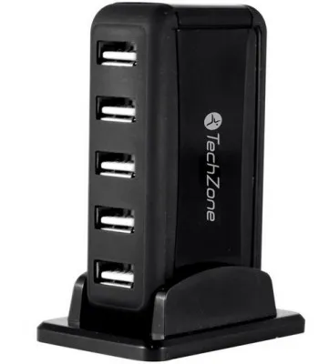 [TECHZONE-TZ17HUB01] HUB USB TECHZONE TZ17HUB01 / 7 PUERTOS / USB 2.0 / NEGRO / CON FUENTE DE PODER